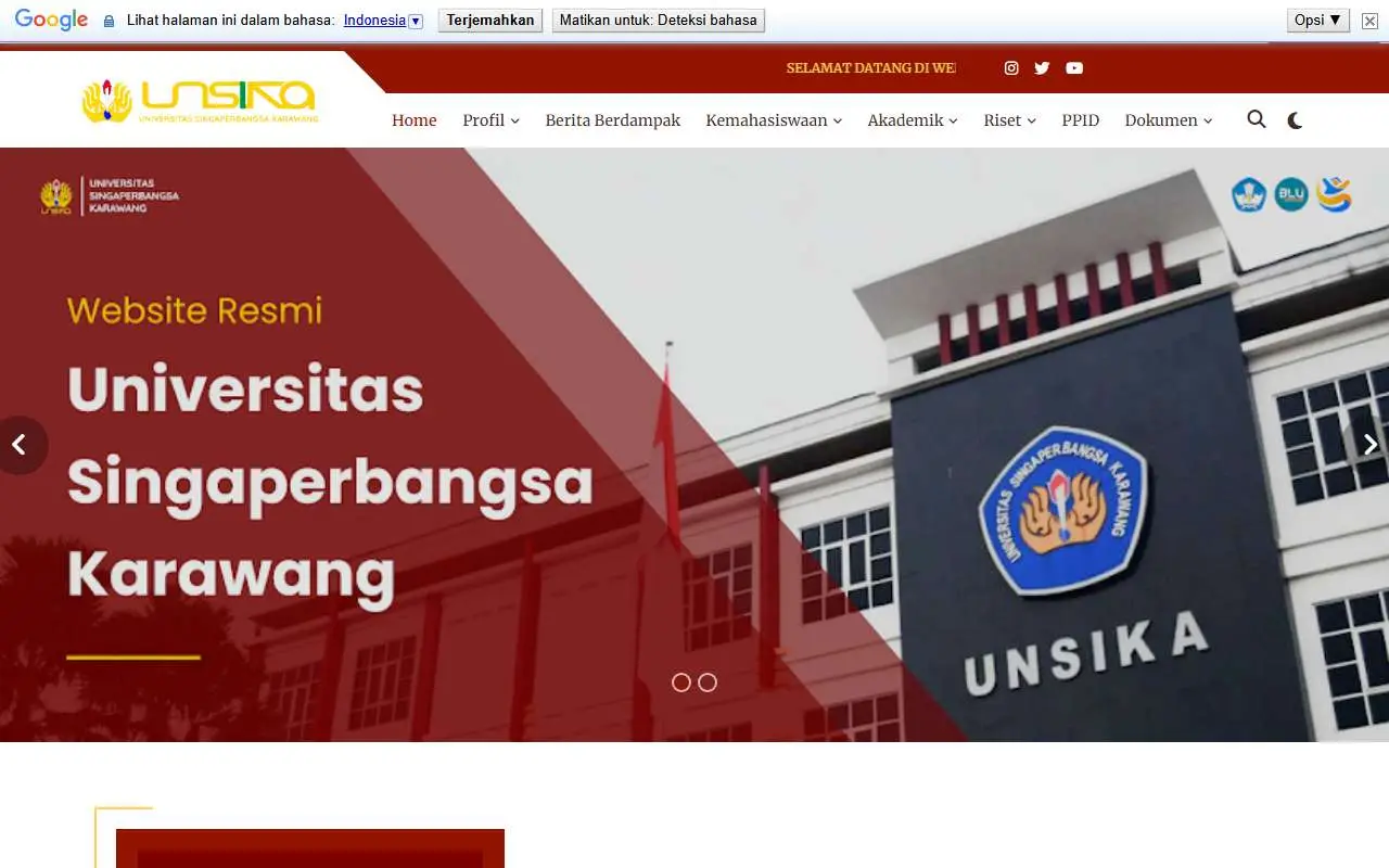 Tampilan website resmi Universitas Singaperbangsa (unsika.ac.id)