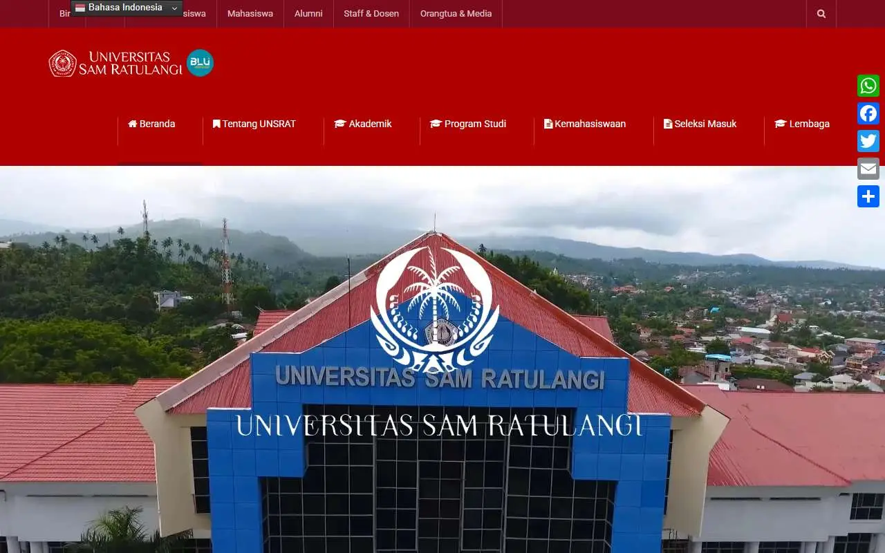 Tampilan website resmi Universitas Sam Ratulangi (unsrat.ac.id)