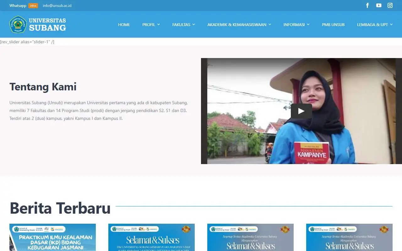 Tampilan website resmi Universitas Subang (unsub.ac.id)