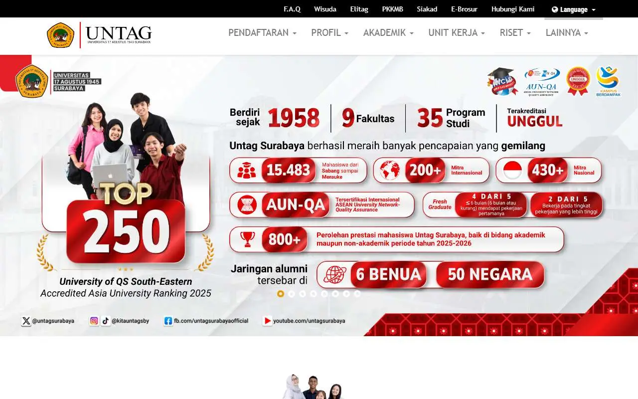 Tampilan website resmi Universitas 17 Agustus 1945 Surabaya (untag-sby.ac.id)