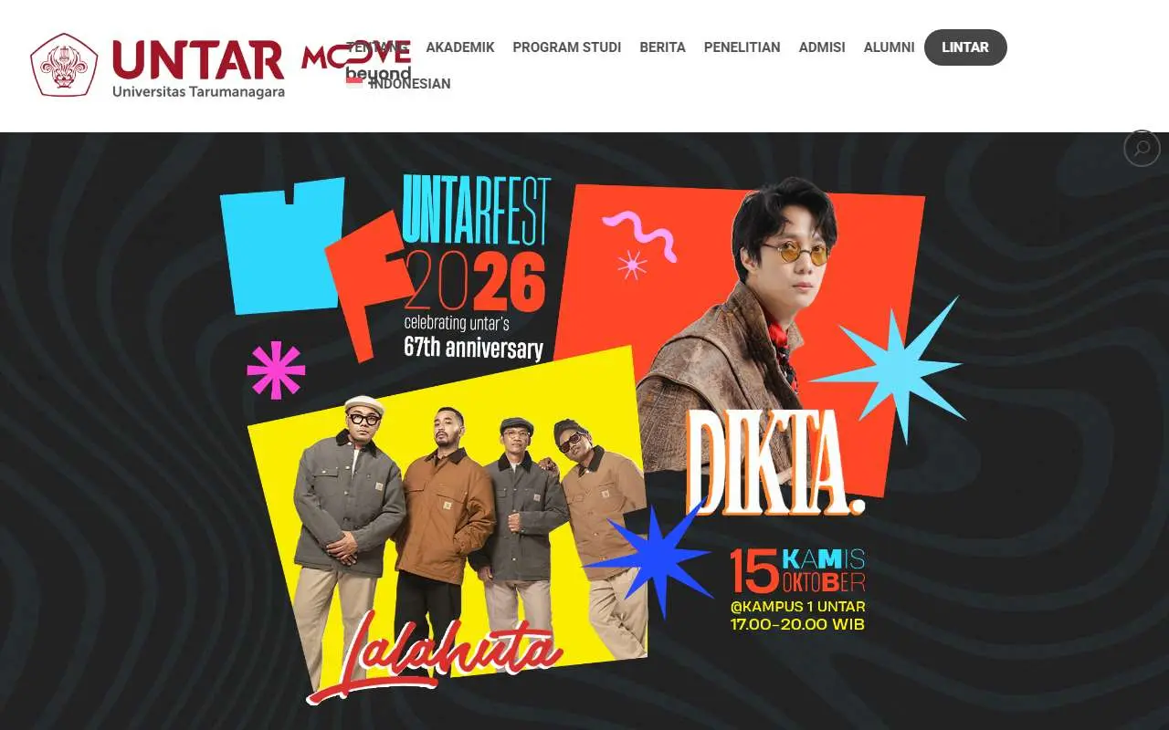 Tampilan website resmi Universitas Tarumanagara (untar.ac.id)