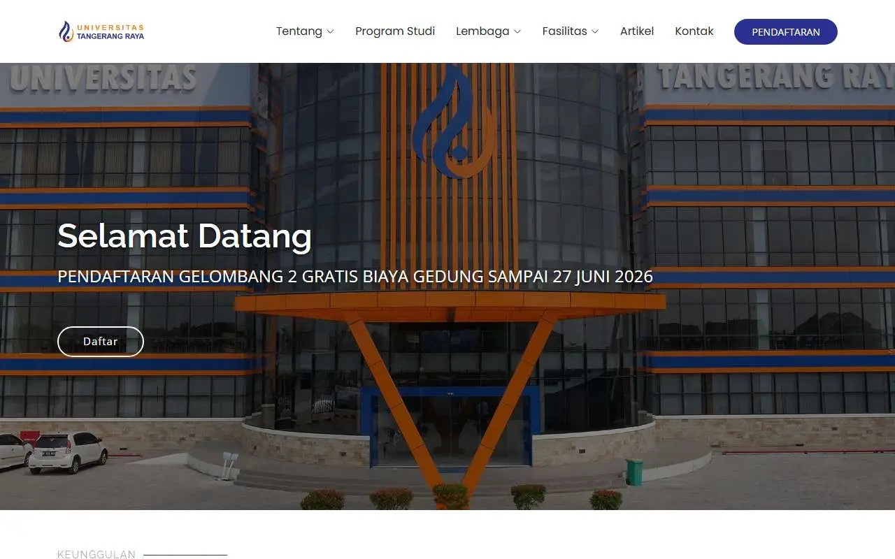 Tampilan website resmi Universitas Tangerang Raya (untara.ac.id)