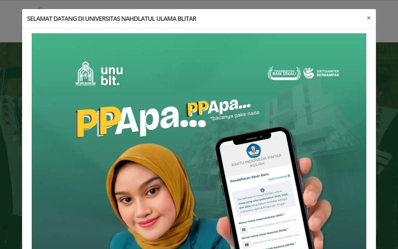 Tampilan website resmi Universitas Nahdlatul Ulama Blitar (unublitar.ac.id)