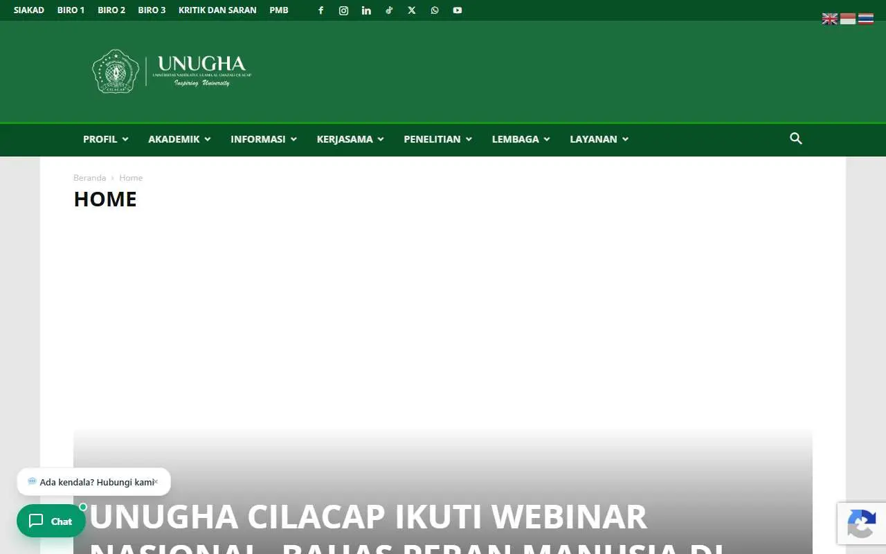 Tampilan website resmi UNU Al Ghazali Cilacap (unugha.ac.id)