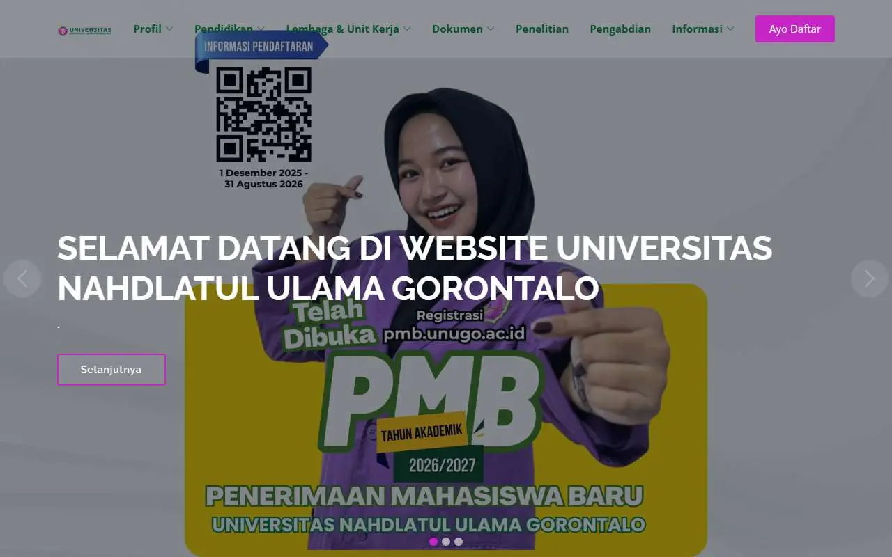 Tampilan website resmi Universitas Nahdlatul Ulama Gorontalo (unugo.ac.id)