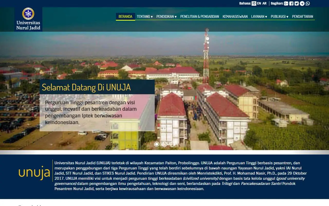 Tampilan website resmi Universitas Nurul Jadid (unuja.ac.id)
