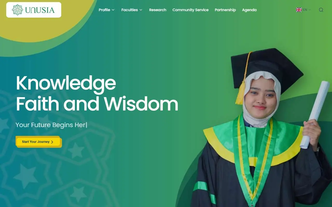 Tampilan website resmi Universitas Nahdlatul Ulama Indonesia (unusia.ac.id)