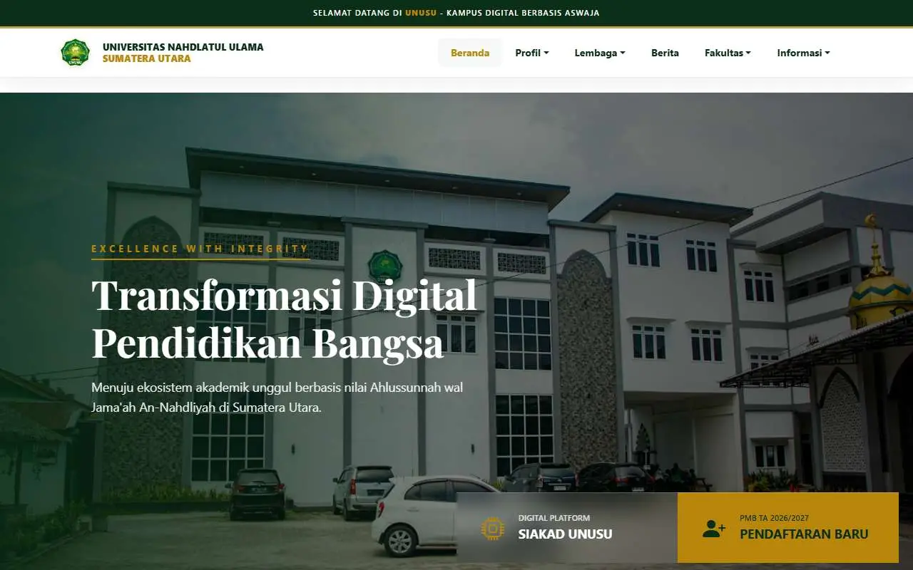 Tampilan website resmi UNU Sumatera Utara (unusu.ac.id)