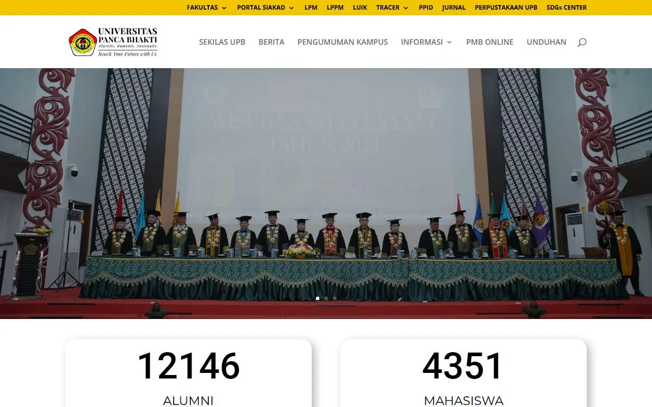 Tampilan website resmi Universitas Panca Bhakti (upb.ac.id)