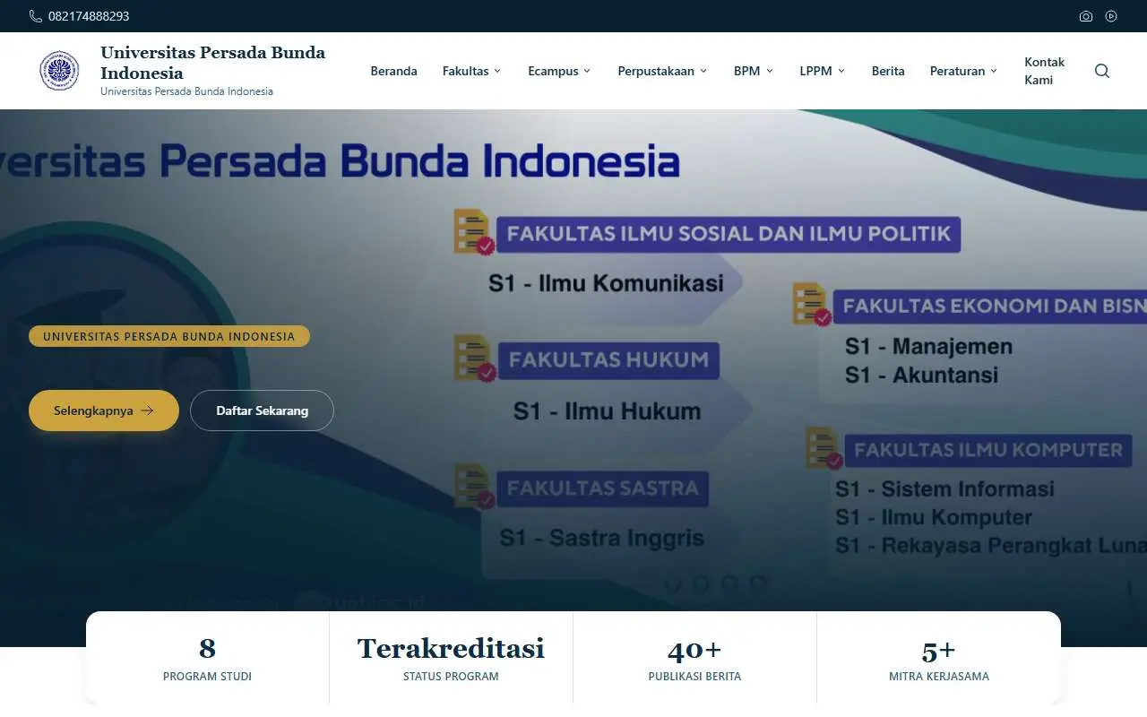 Tampilan website resmi Persada Bunda (upbi.ac.id)