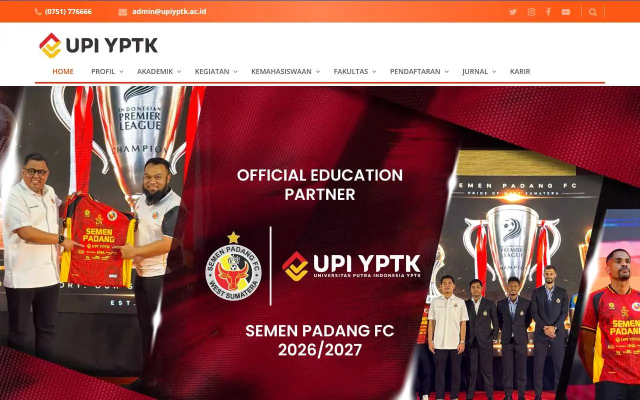Tampilan website resmi Universitas Putra Indonesia (upiyptk.ac.id)