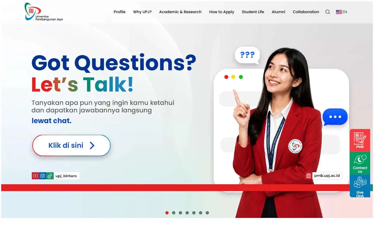 Tampilan website resmi Universitas Pembangunan Jaya (upj.ac.id)