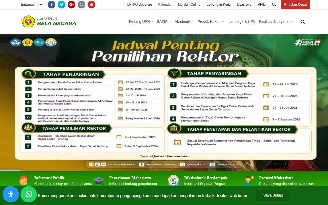 Tampilan website resmi UPN Veteran Jakarta (upnvj.ac.id)