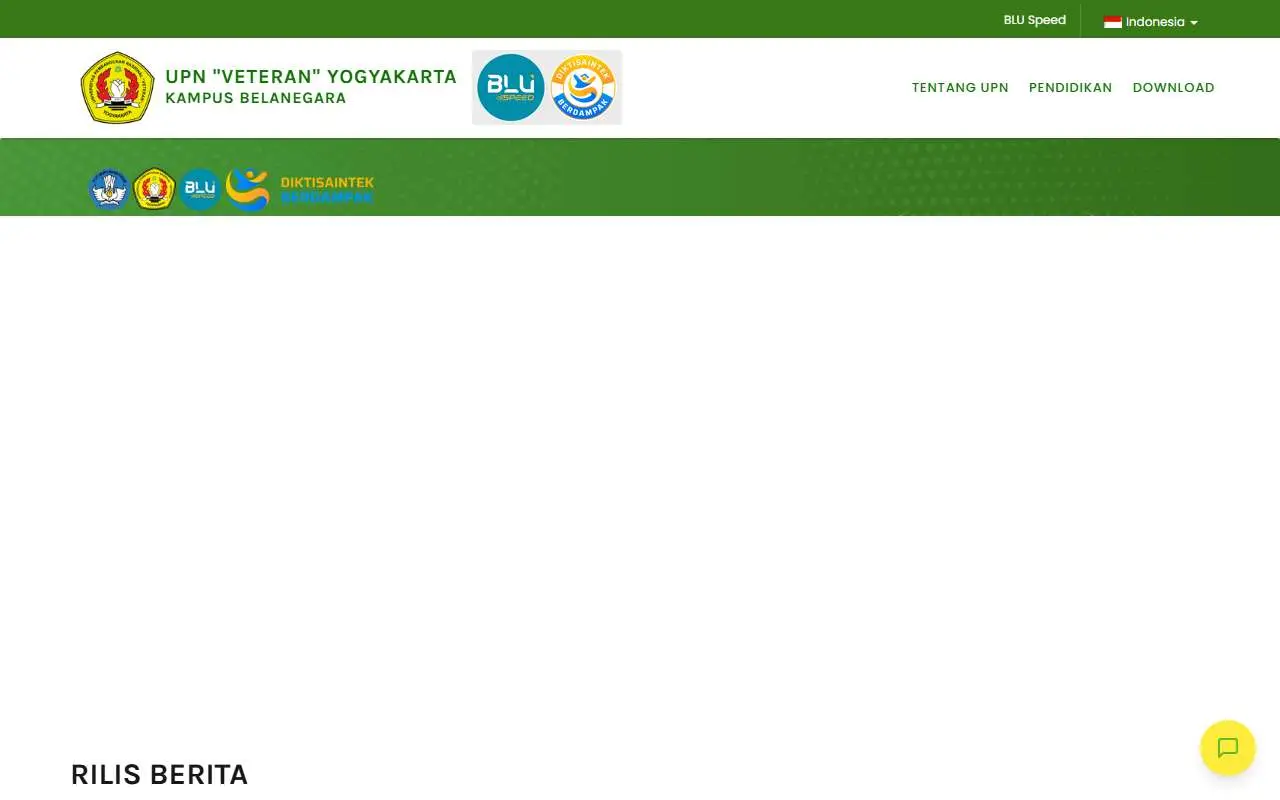 Tampilan website resmi UPN Veteran Yogyakarta (upnyk.ac.id)