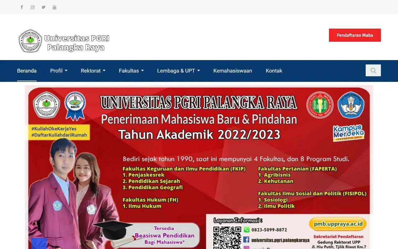 Tampilan website resmi Universitas PGRI Palangka Raya (uppraya.ac.id)