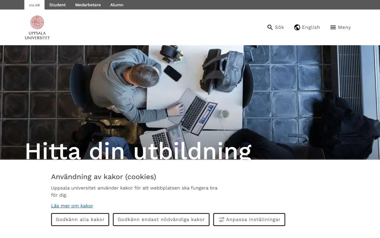 Tampilan website resmi Universitas Uppsala (uu.se)
