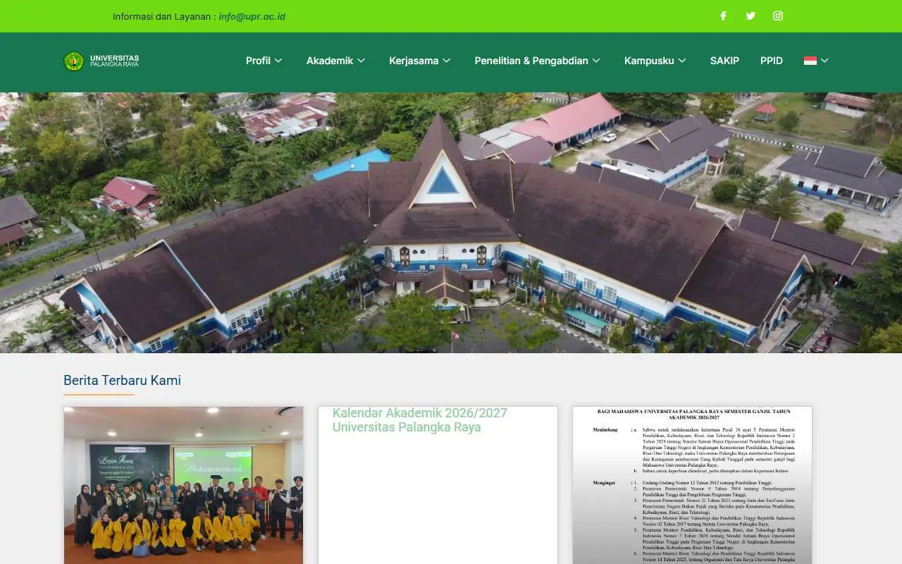 Tampilan website resmi Universitas Palangka Raya (upr.ac.id)