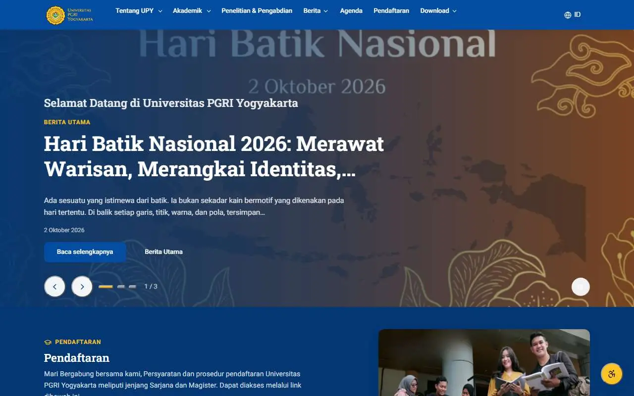 Tampilan website resmi Universitas PGRI Yogyakarta (upy.ac.id)
