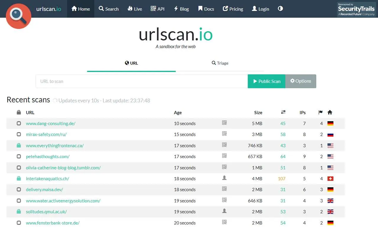 Tampilan website resmi urlscan.io (urlscan.io)