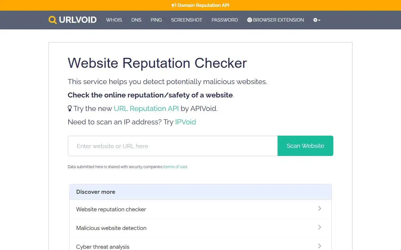 Tampilan website resmi URLVoid (urlvoid.com)