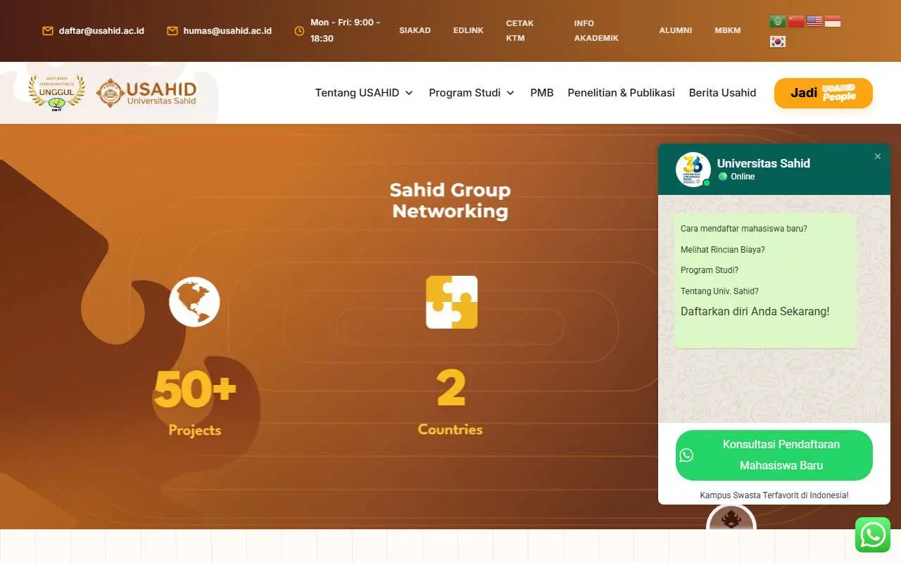 Tampilan website resmi Universitas Sahid (usahid.ac.id)