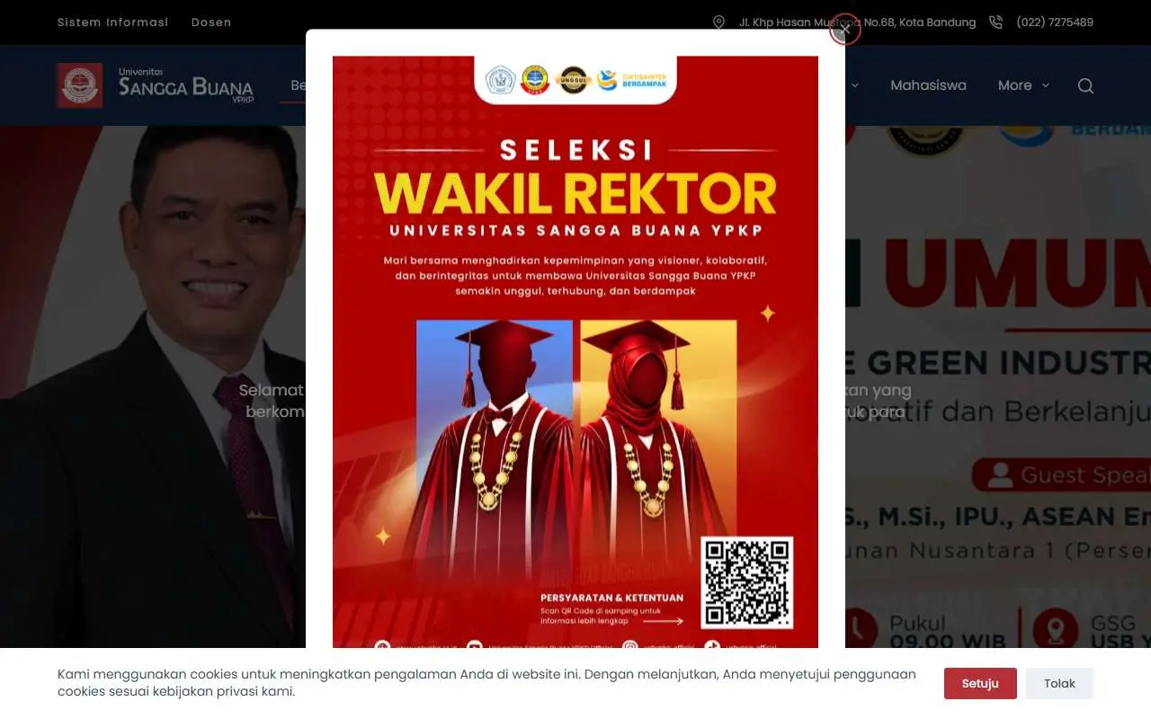 Tampilan website resmi Universitas Sangga Buana YPKP (usbypkp.ac.id)