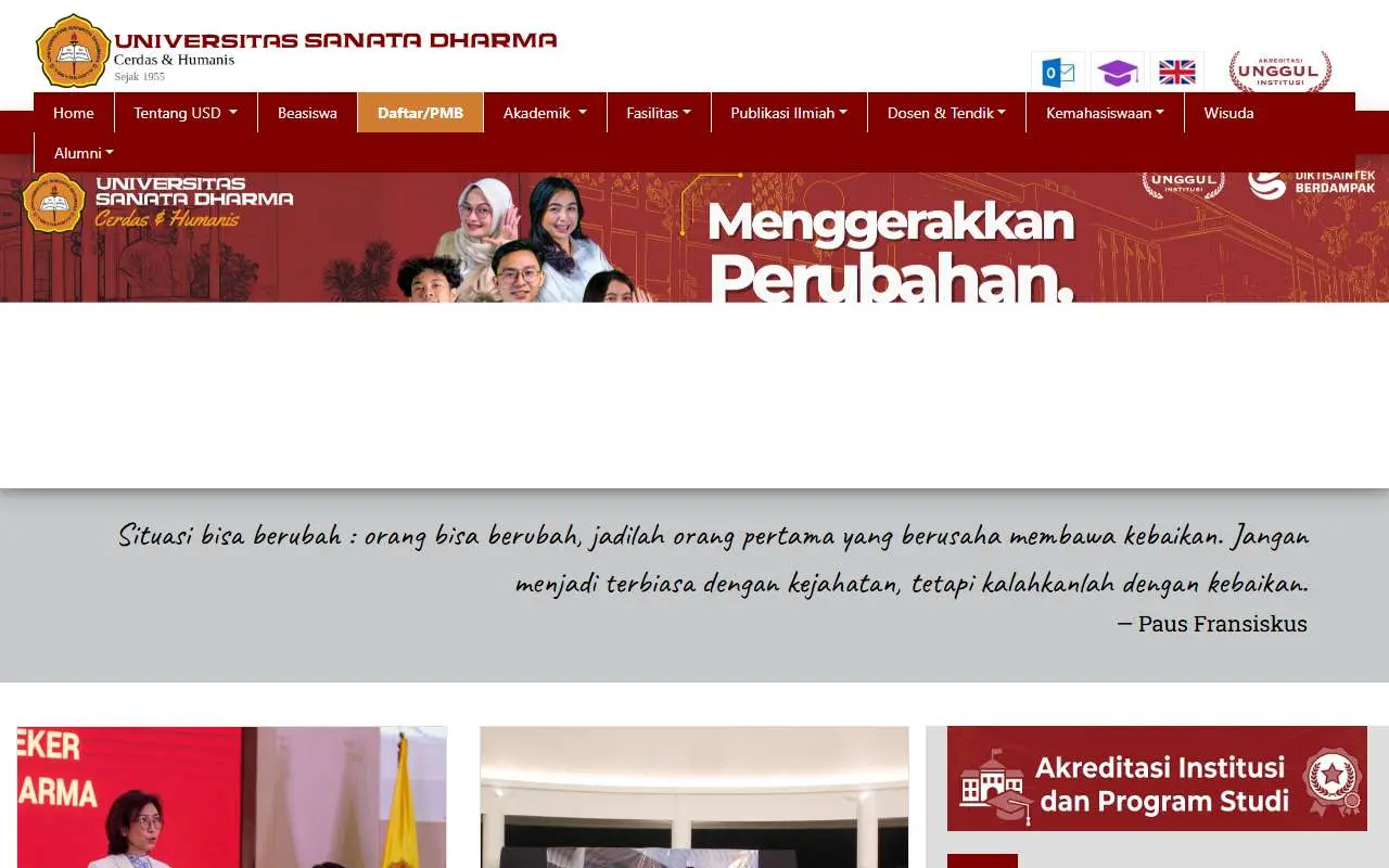Tampilan website resmi Universitas Sanata Dharma (usd.ac.id)