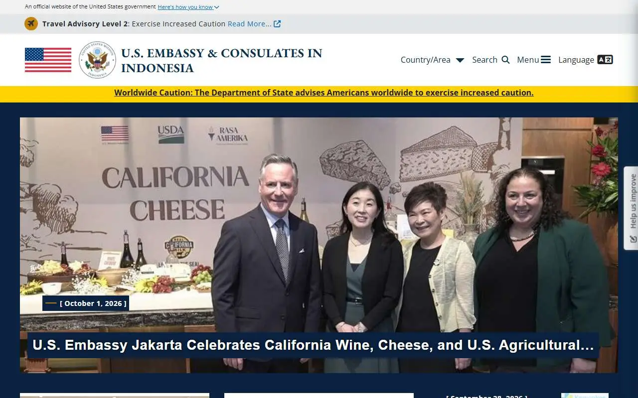 Tampilan website resmi Kedutaan Besar AS di Jakarta (id.usembassy.gov)