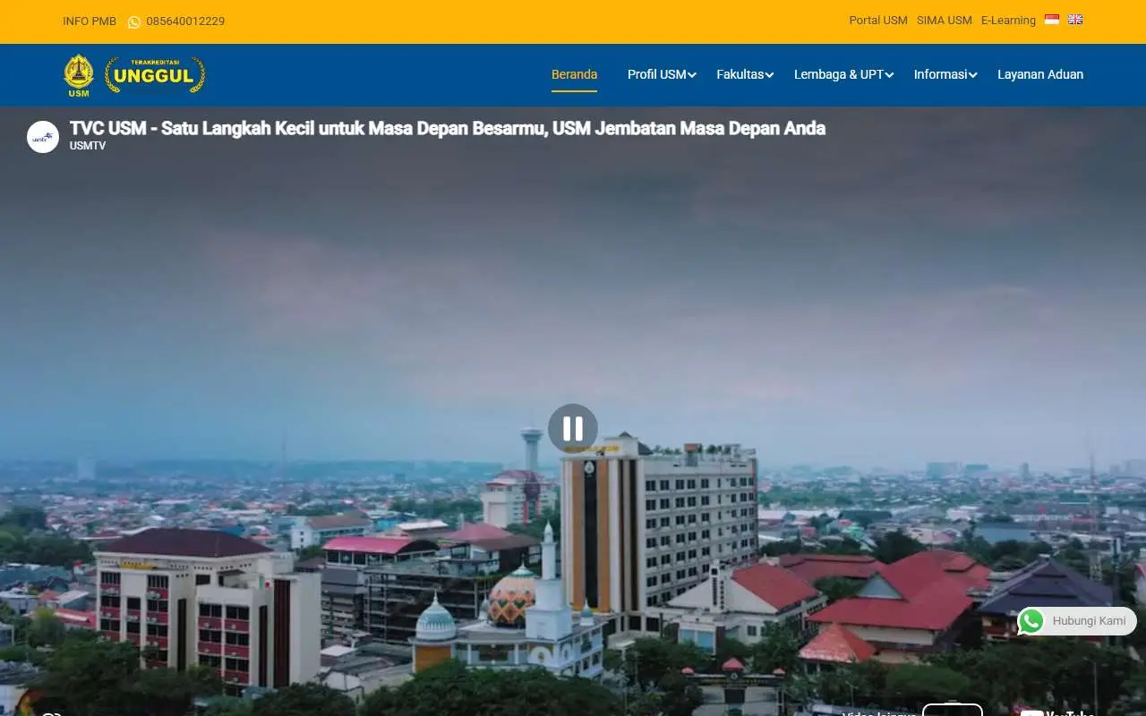 Tampilan website resmi Universitas Semarang (usm.ac.id)