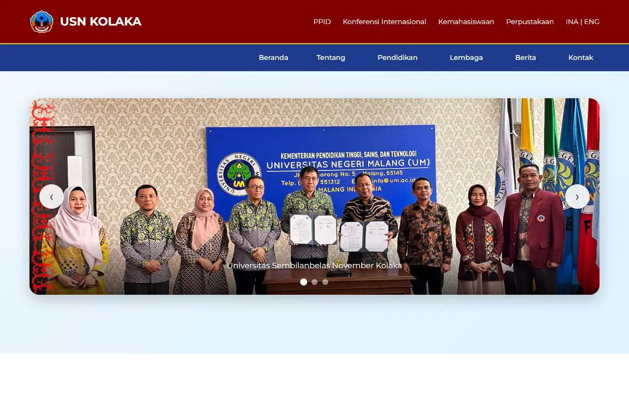 Tampilan website resmi Universitas 19 November Kolaka (usn.ac.id)