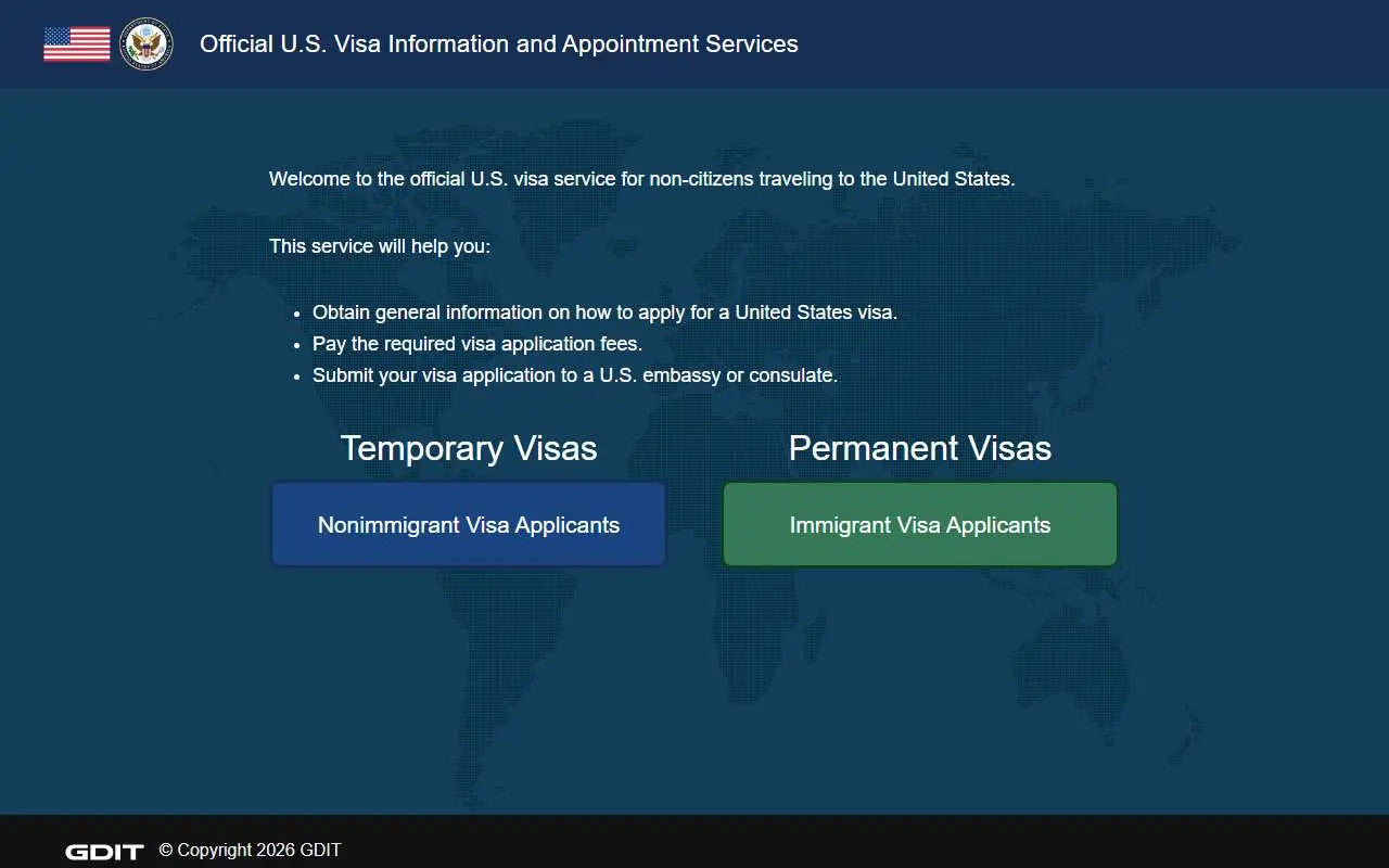 Tampilan website resmi US Visa Appointment Service (ais.usvisa-info.com)
