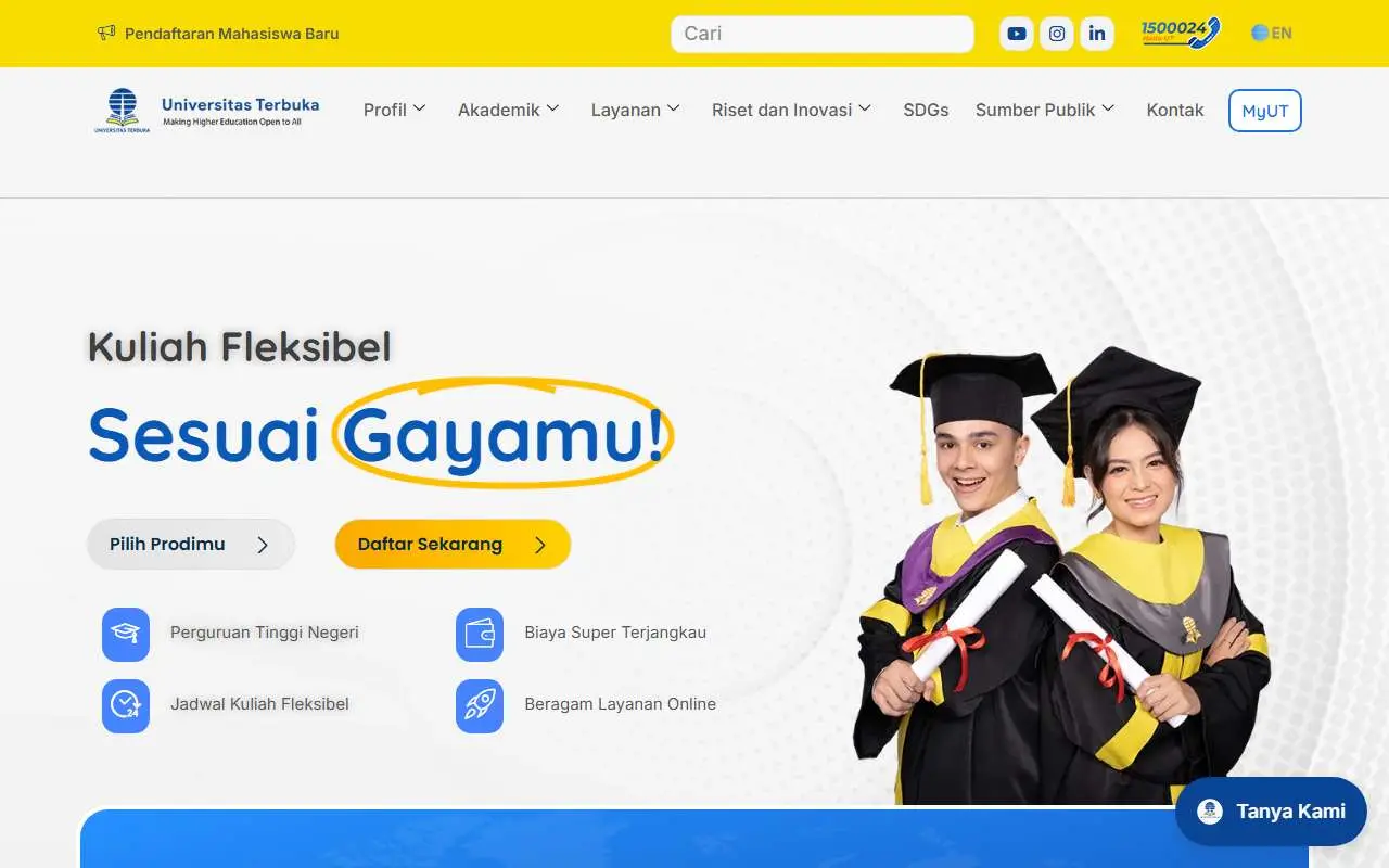 Tampilan website resmi Universitas Terbuka (ut.ac.id)