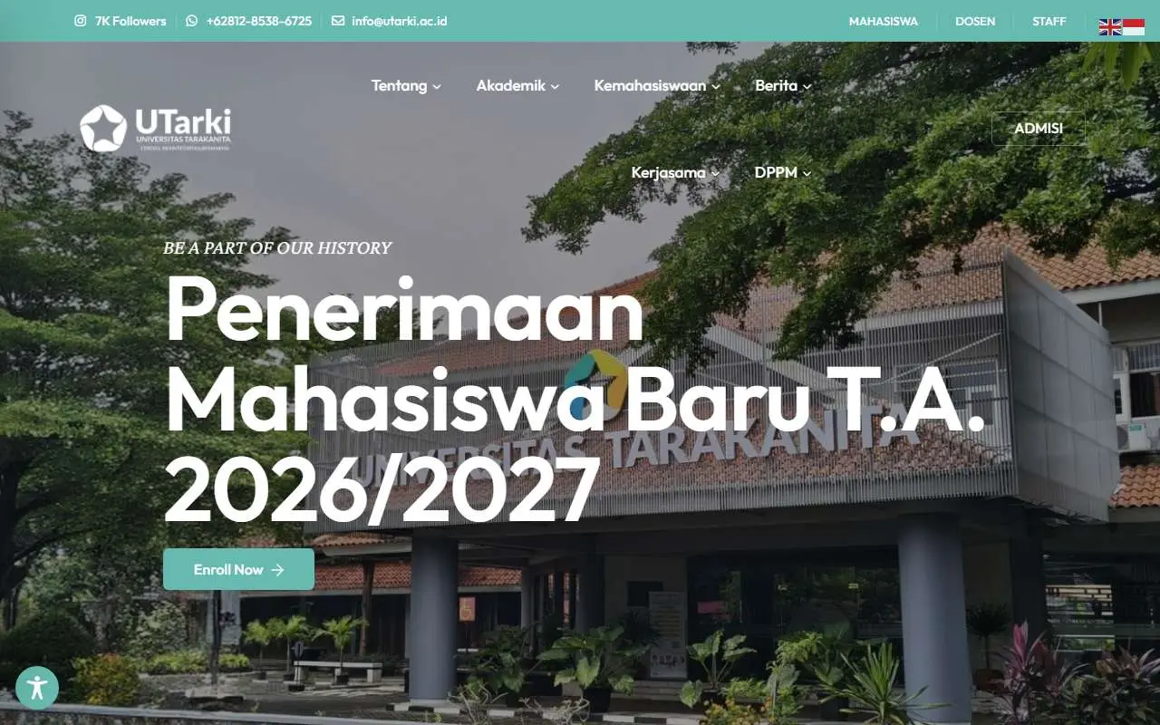 Tampilan website resmi Universitas Tarakanita (utarki.ac.id)
