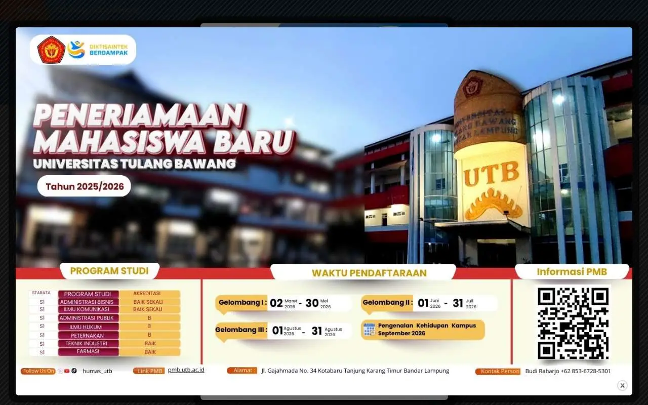 Tampilan website resmi Universitas Tulang Bawang (utb.ac.id)