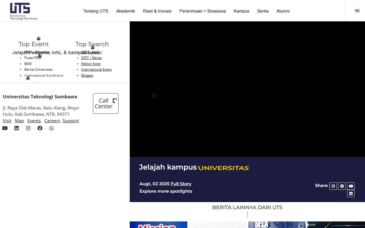 Tampilan website resmi Universitas Teknologi Sumbawa (uts.ac.id)