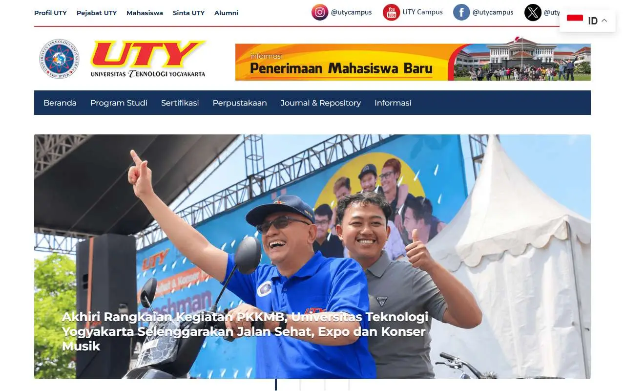 Tampilan website resmi Universitas Teknologi Yogyakarta (uty.ac.id)