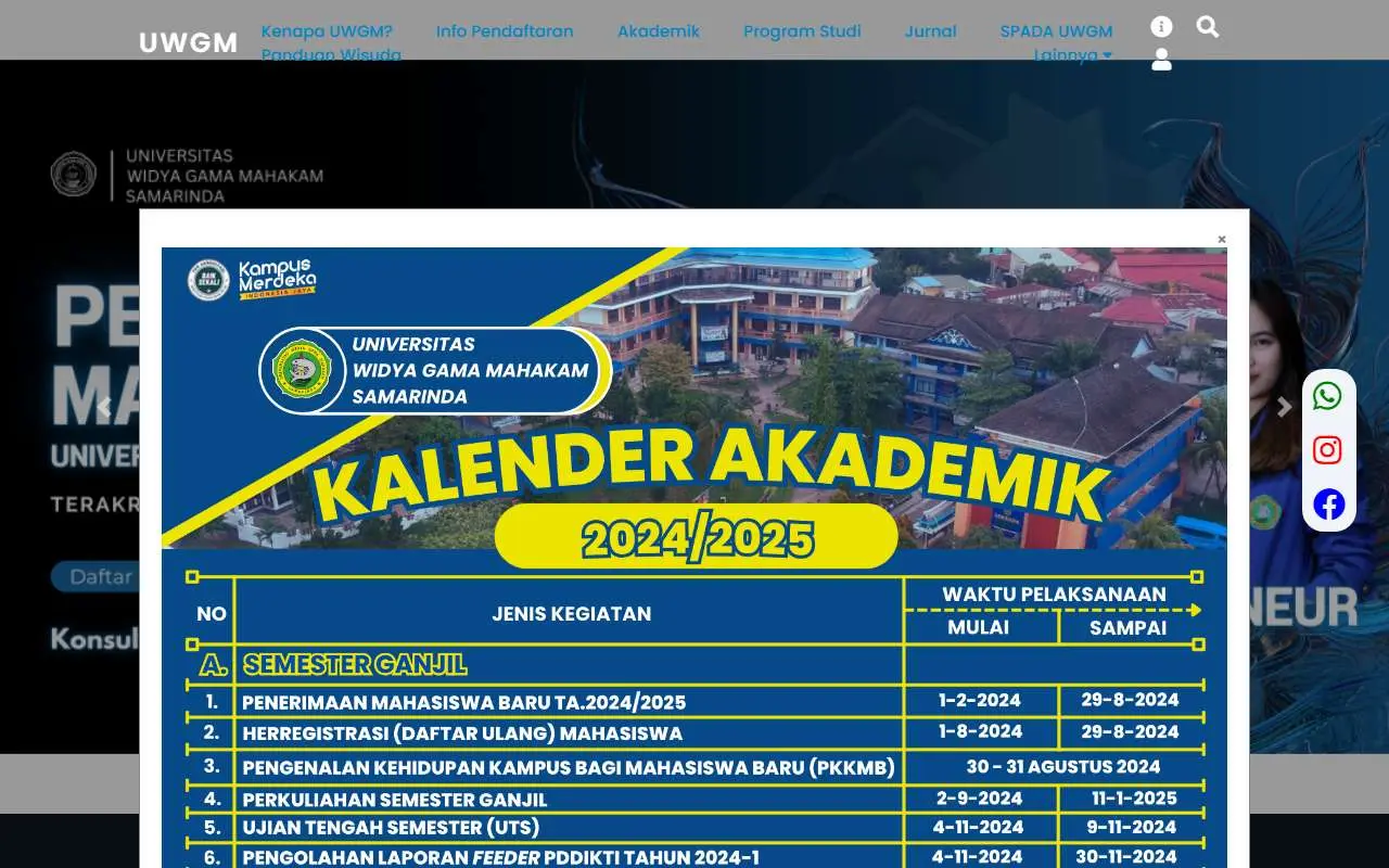 Tampilan website resmi Universitas Widya Gama Mahakam (uwgm.ac.id)
