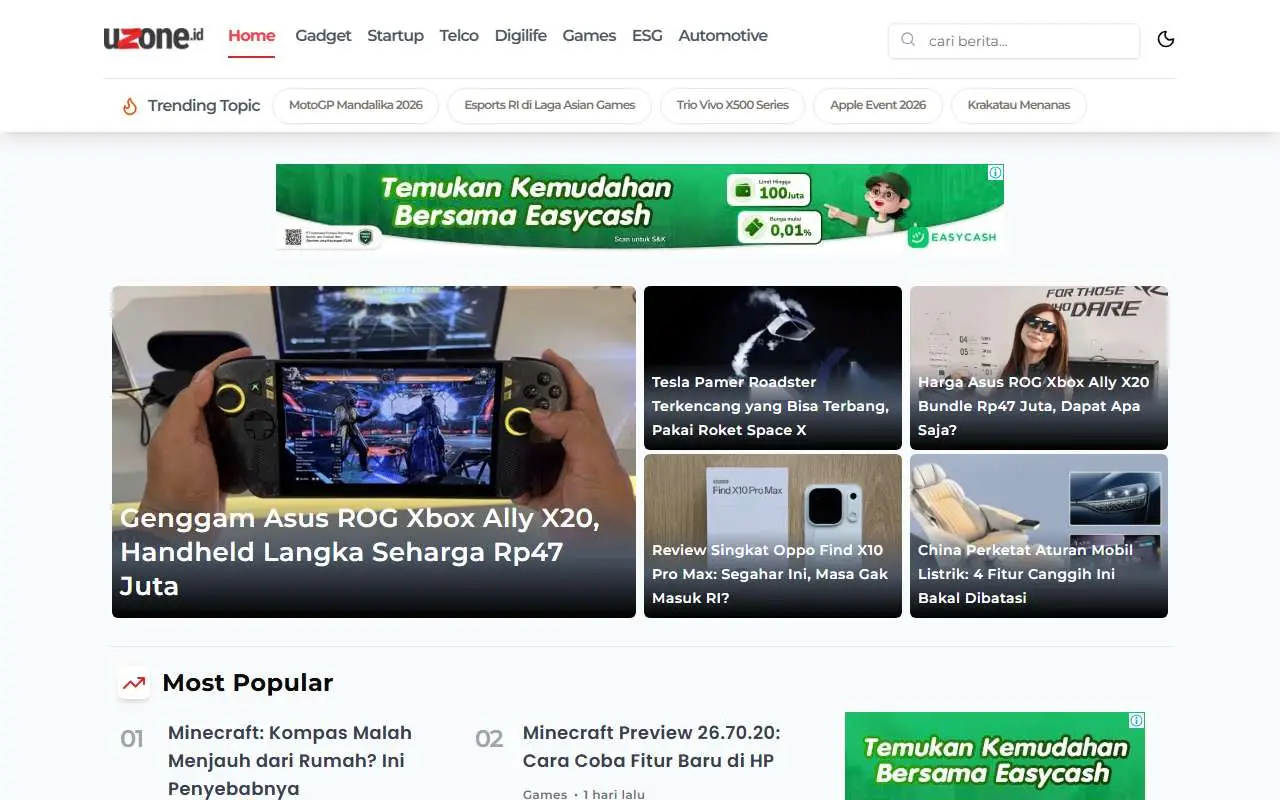Tampilan website resmi Uzone (uzone.id)