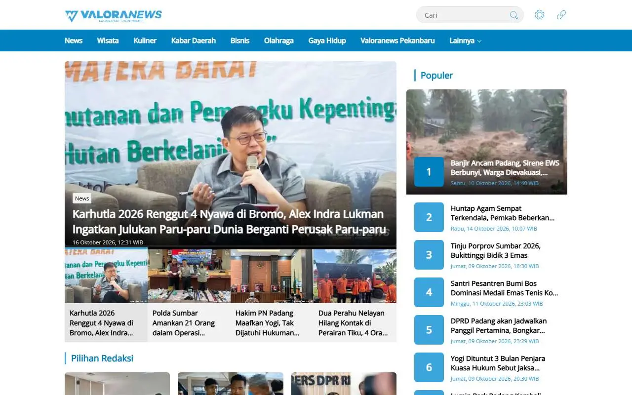 Tampilan website resmi Valora News (valoranews.com)