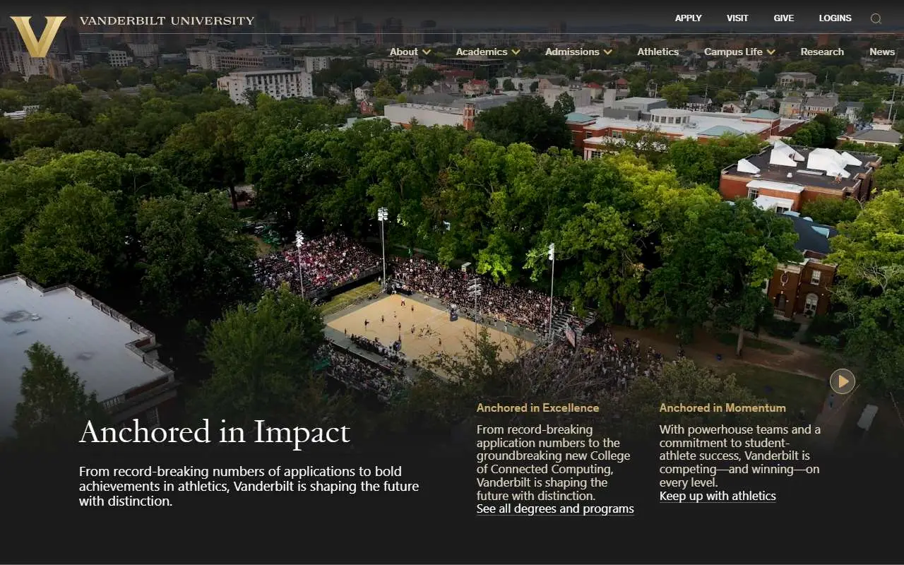 Tampilan website resmi Universitas Vanderbilt (vanderbilt.edu)