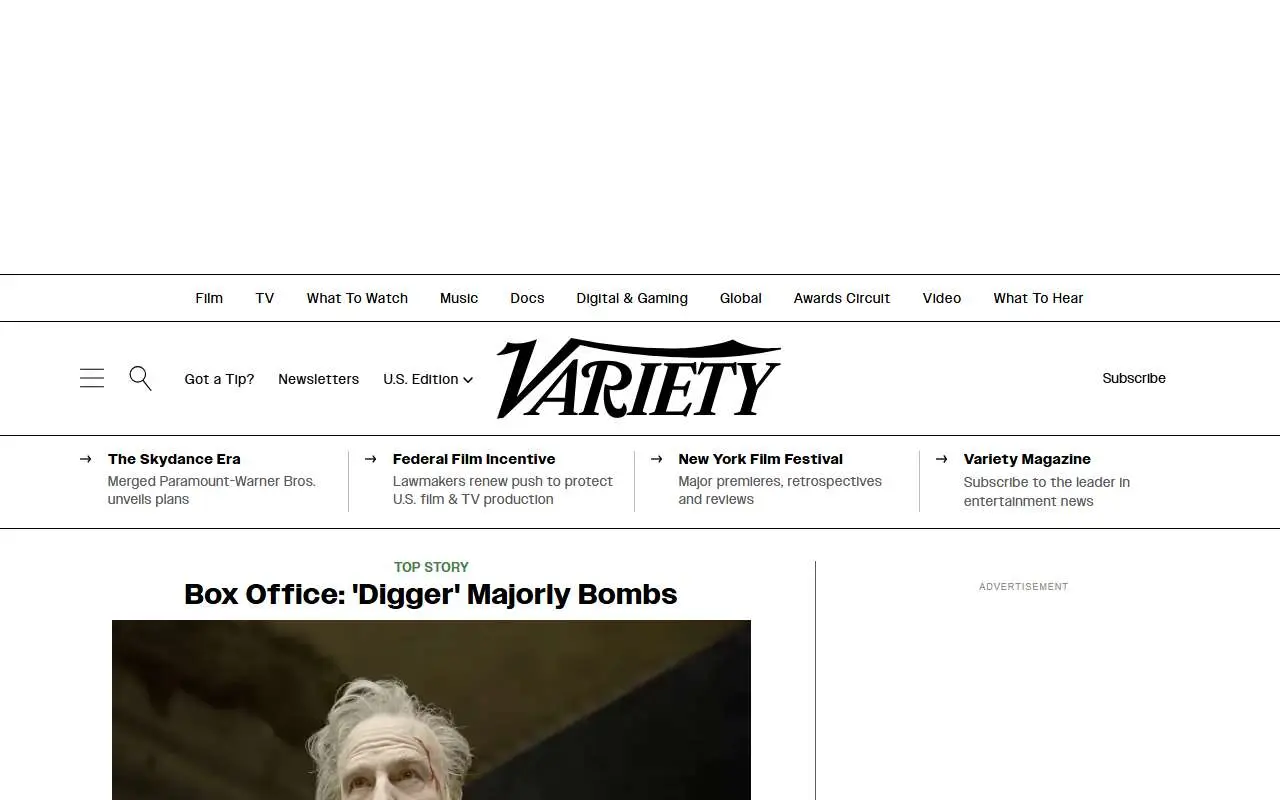Tampilan website resmi Variety (variety.com)