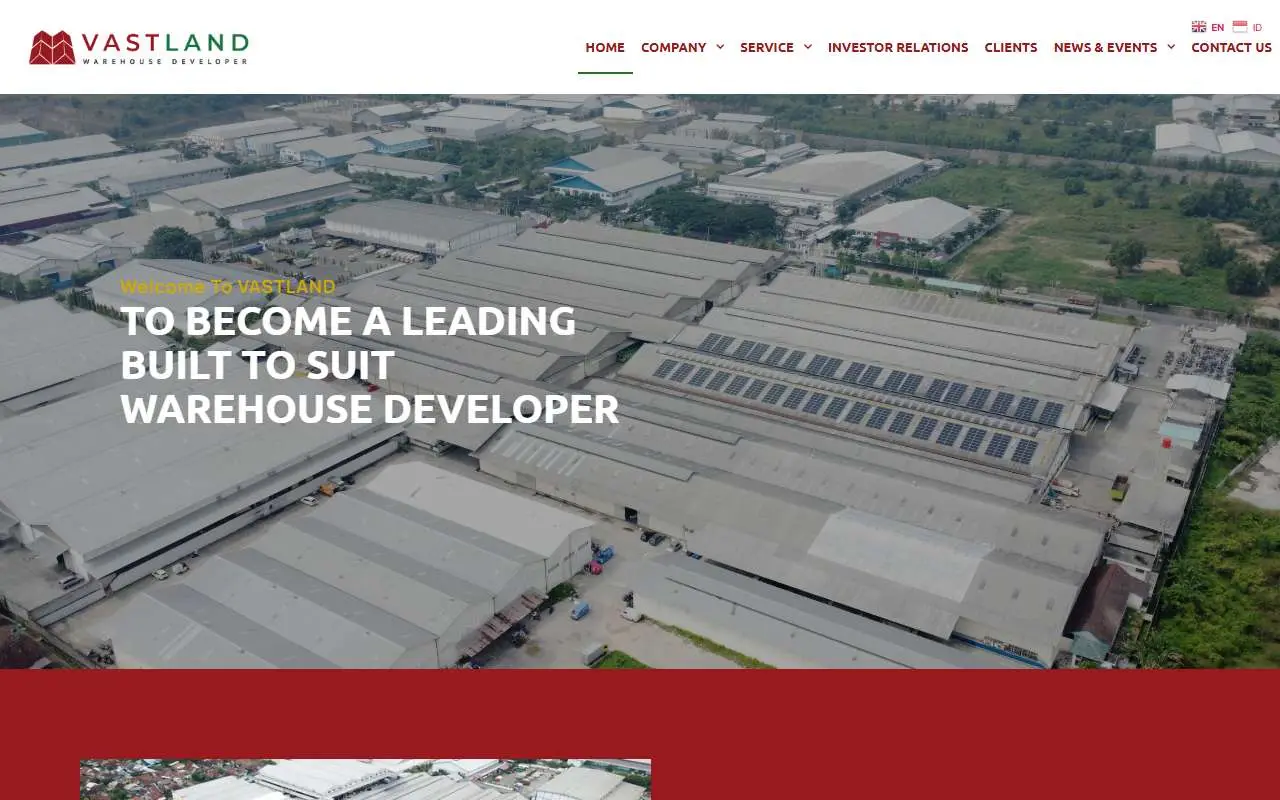 Tampilan website resmi Vastland Indonesia (vastland.co.id)