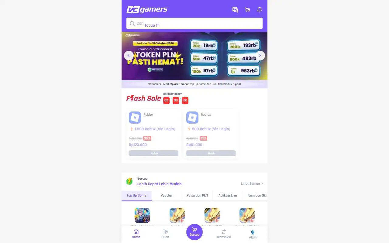 Tampilan website resmi VCGamers (vcgamers.com)