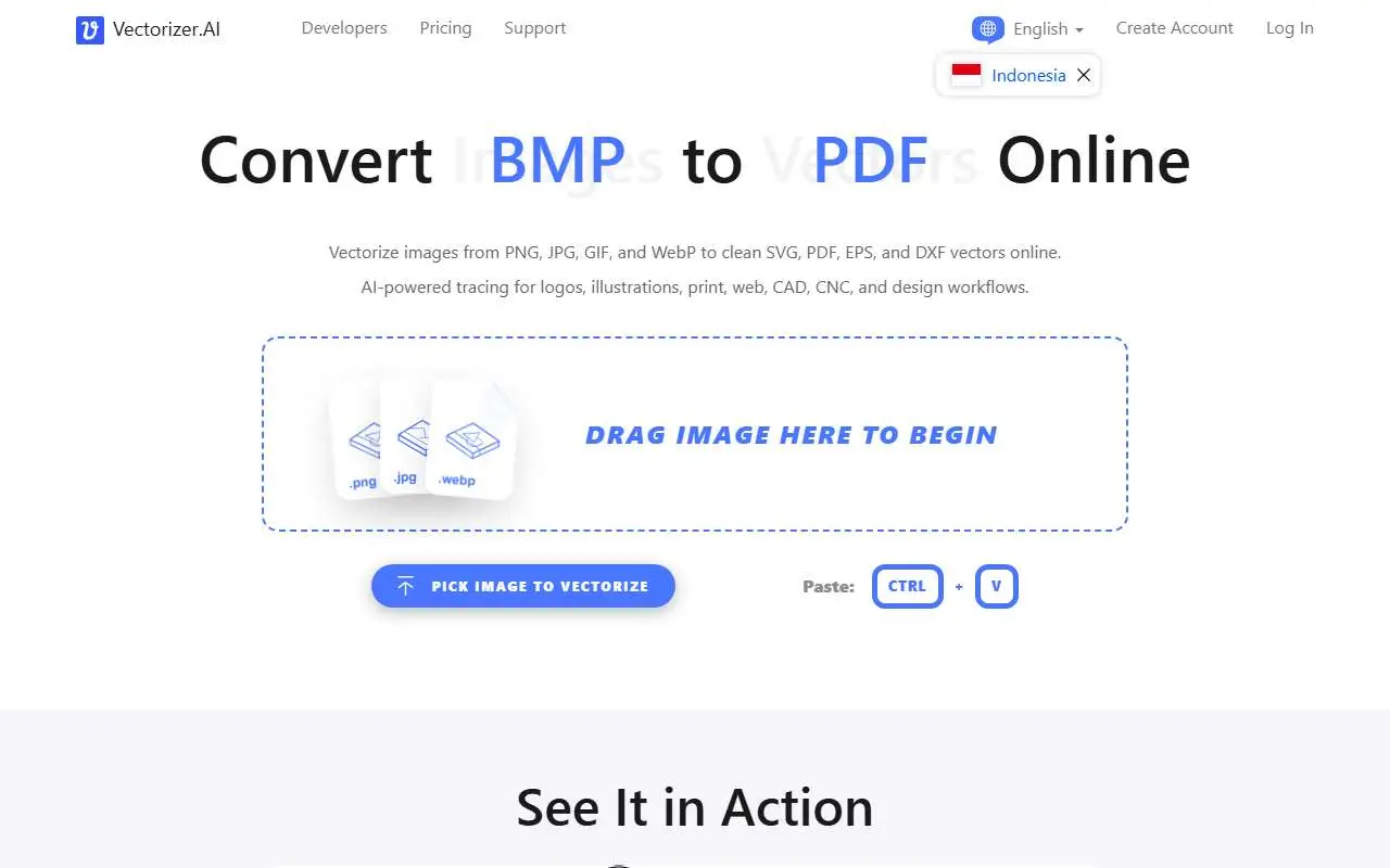 Tampilan website resmi Vectorizer.AI (vectorizer.ai)