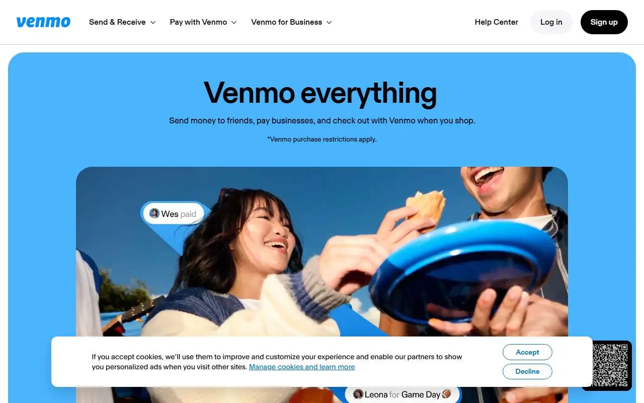 Tampilan website resmi Venmo (venmo.com)