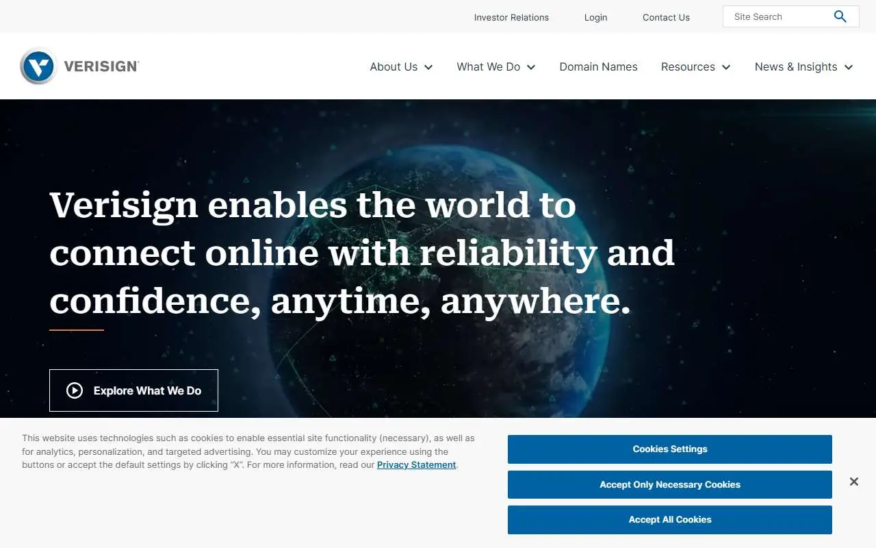 Tampilan website resmi Verisign (verisign.com)