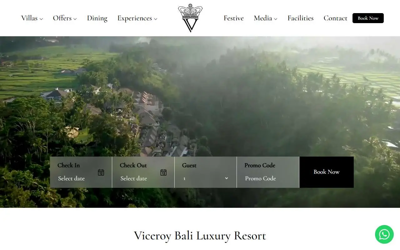 Tampilan website resmi Viceroy Bali (viceroybali.com)