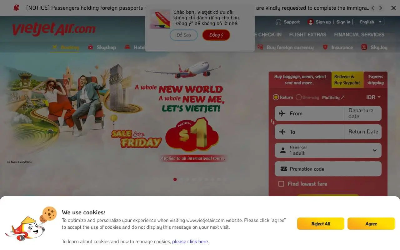 Tampilan website resmi VietJet Air (vietjetair.com)