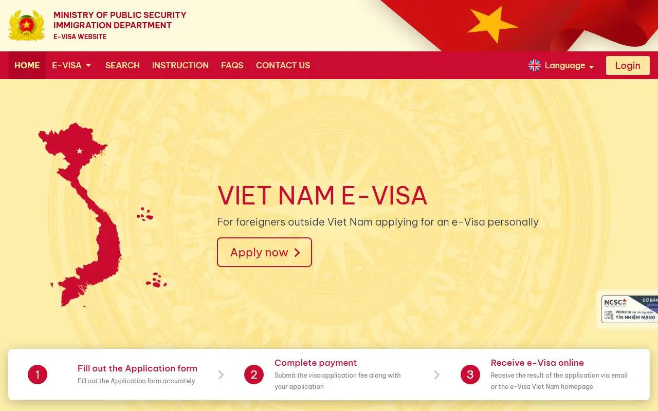 Tampilan website resmi Vietnam e-Visa (evisa.gov.vn)