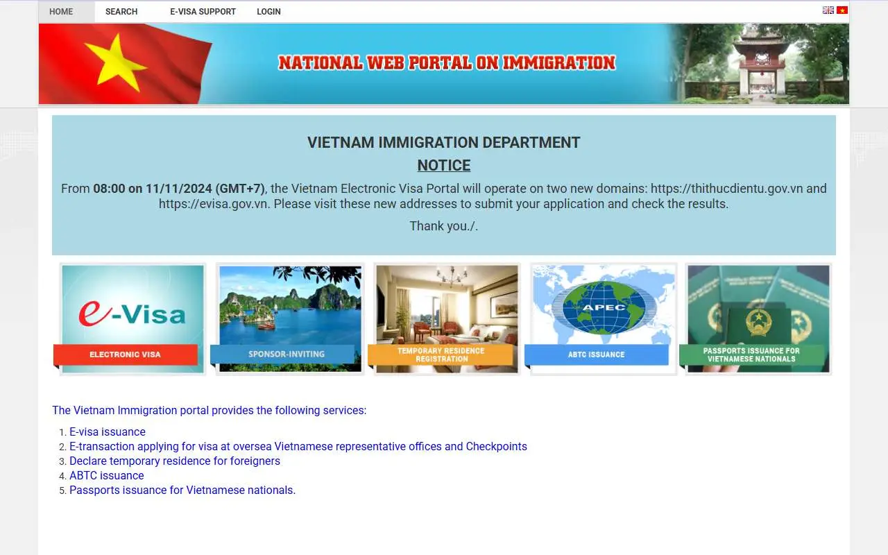 Tampilan website resmi Imigrasi Vietnam (immigration.gov.vn)